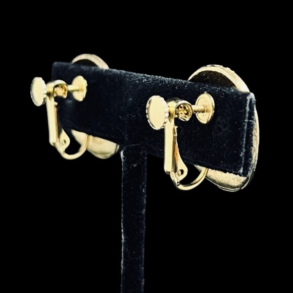 Vintage Brushed Gold Tone Button Clip On Earrings (5256) - Picture 3 of 5